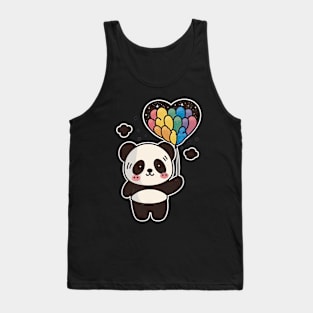 Cute Kawaii Panda with a Ballon Rainbow colours Tank Top